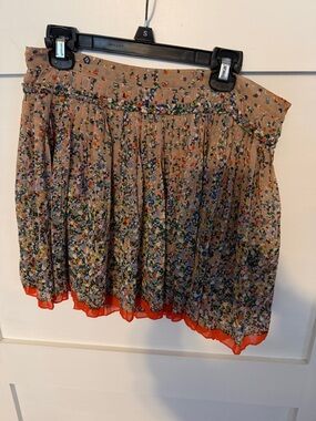 American Eagle Floral Beige and Orange Pleated Mini Skirt